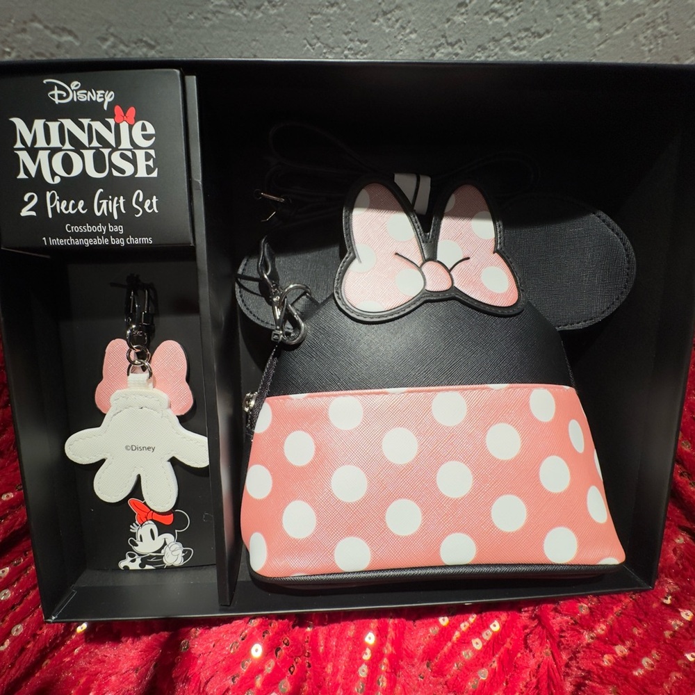 🎁Disney Minnie Mouse Pink Polka Dot Purse and Bow Keychain